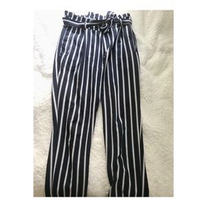 STRIPED TIE WAIST NAVY BLUE/WHITE PANTS - CI SONO